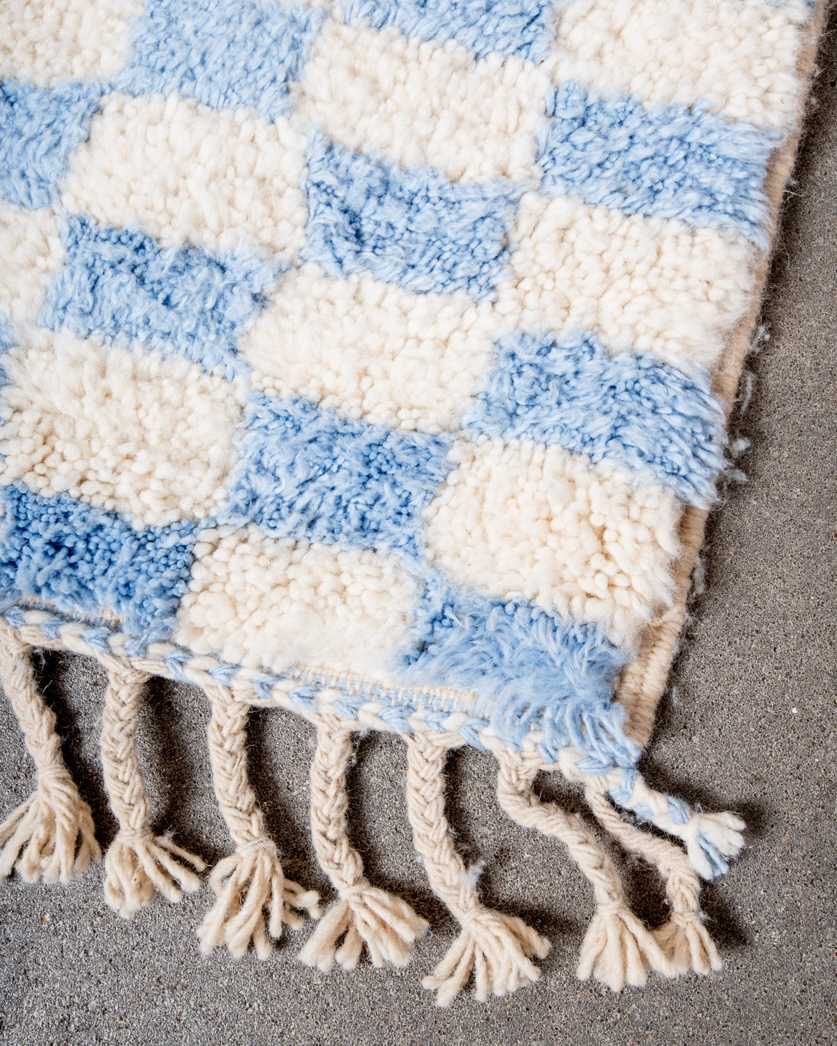 Modern, designer, handcrafted Berber rug from Morocco. Beniourain carpet with beautiful colours and patterns and fluffy wool texture.